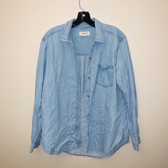 Pacsun blue chambray denim button up down shirt - Picture 2 of 10